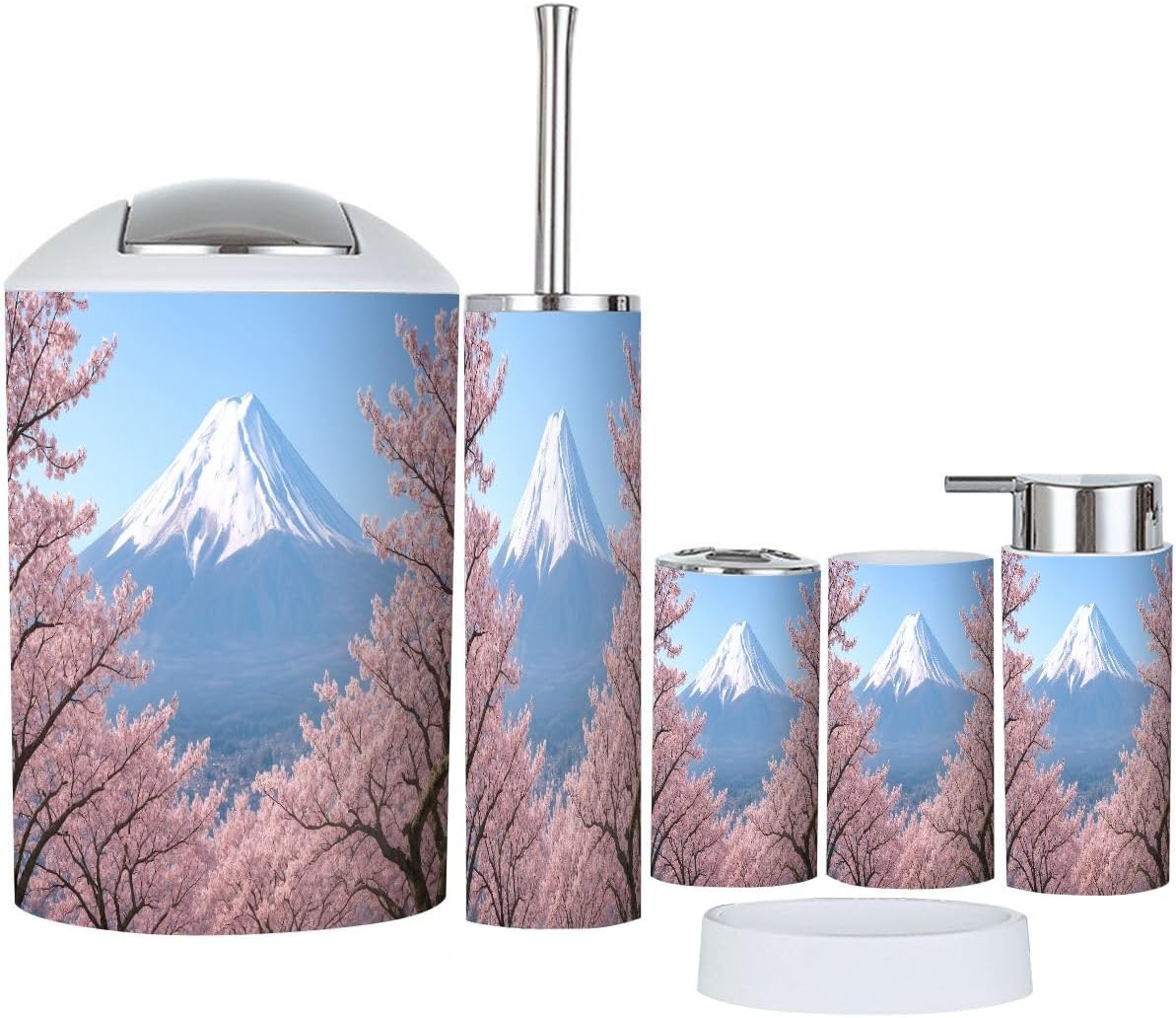 Boho Bathroom Accessory Set 6 Piece Cherry Blossom Design