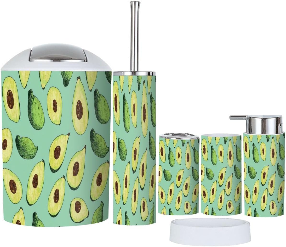 Boho Halved Avocado Trash Can Set 6 Piece Bathroom Accessories