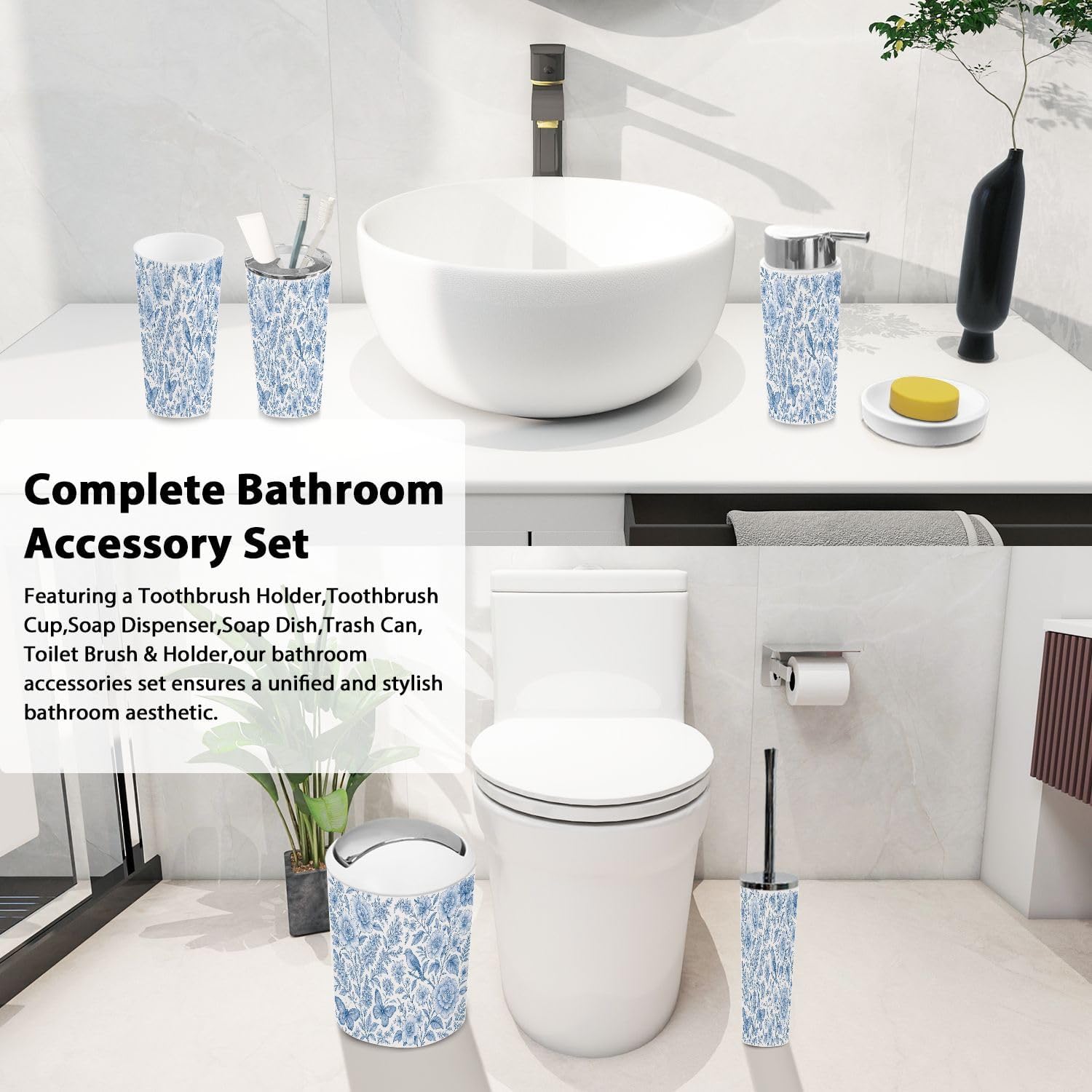 Boho Bloom Bathroom Accessory Set 6 Piece