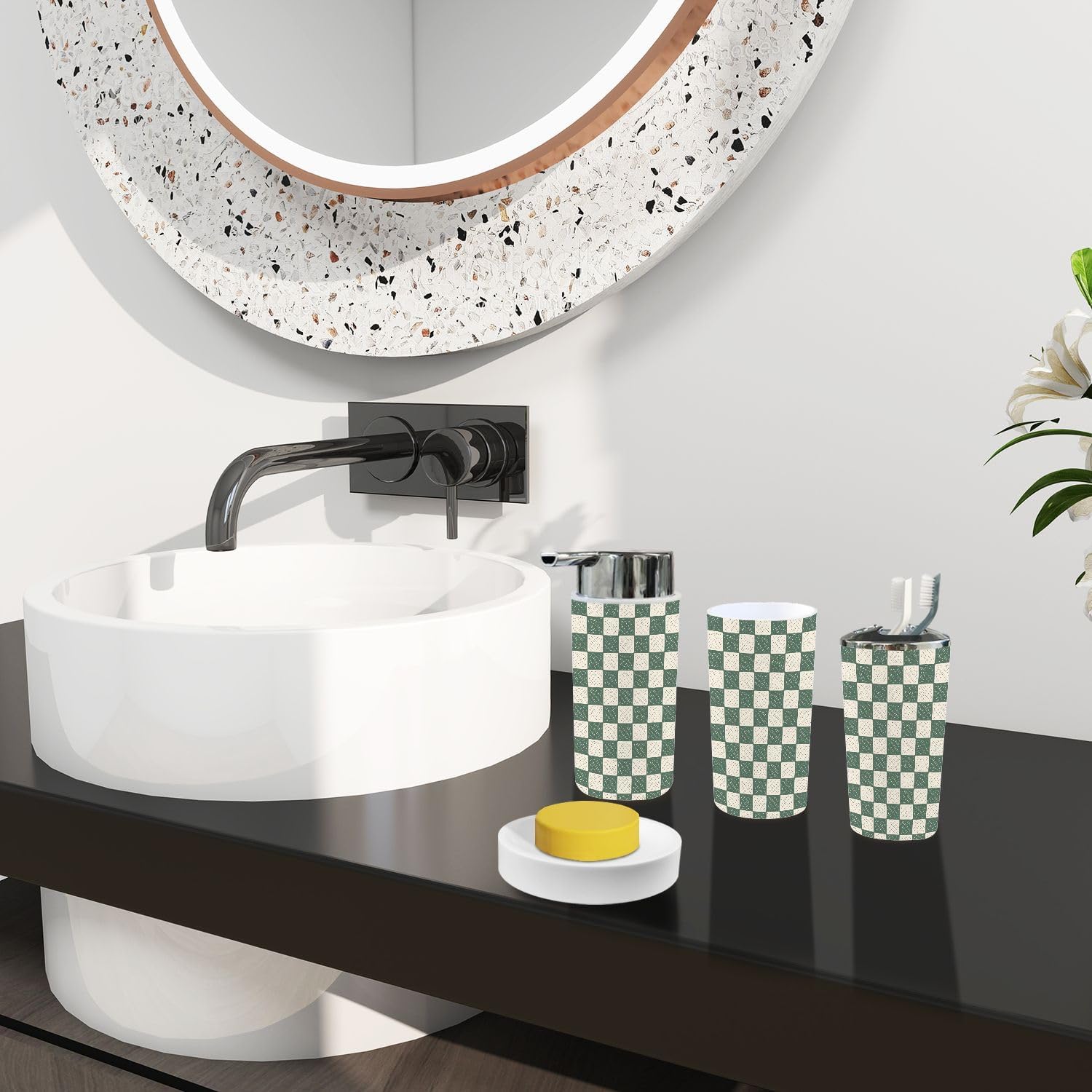 Boho Checkerboard Bathroom Accessory Set of 6