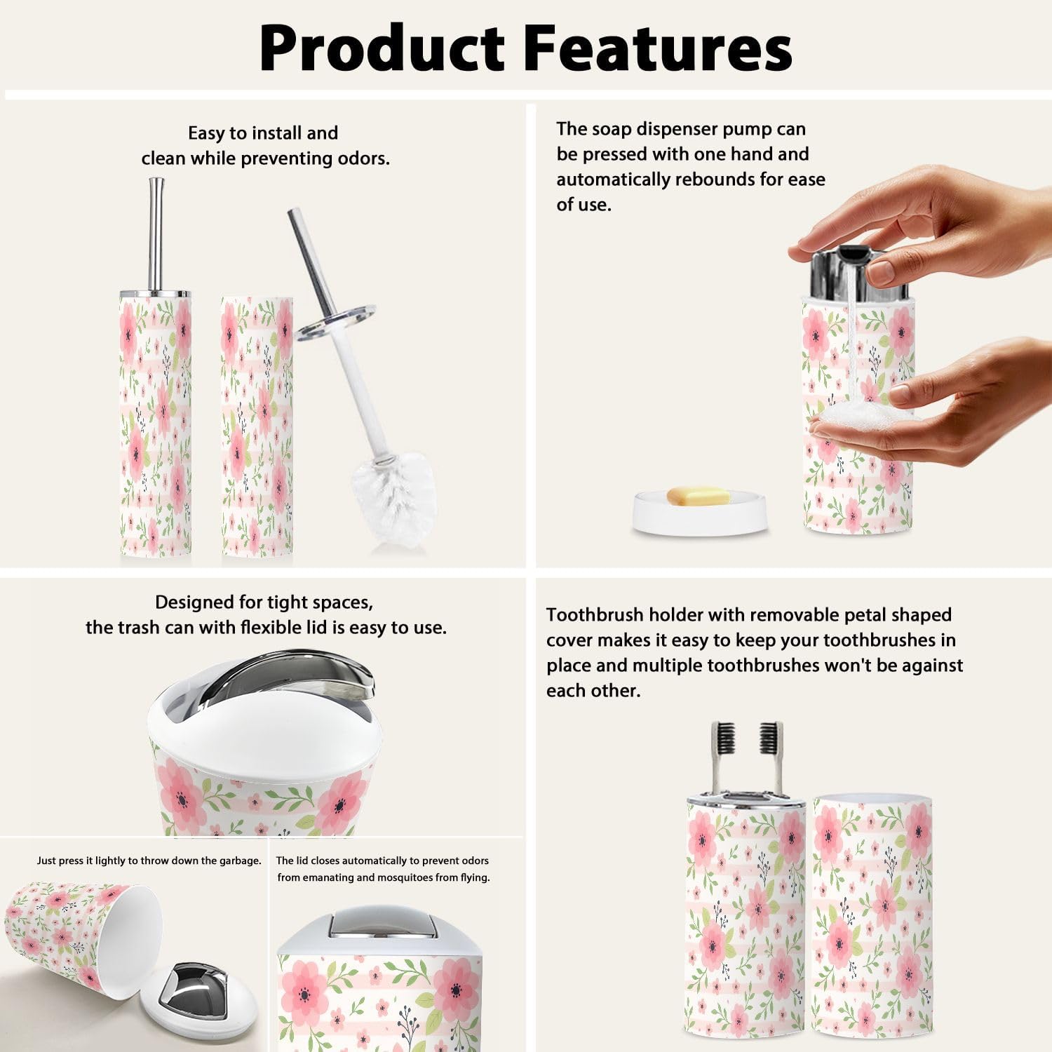 Boho Style 6 Piece Bathroom Accessory Set