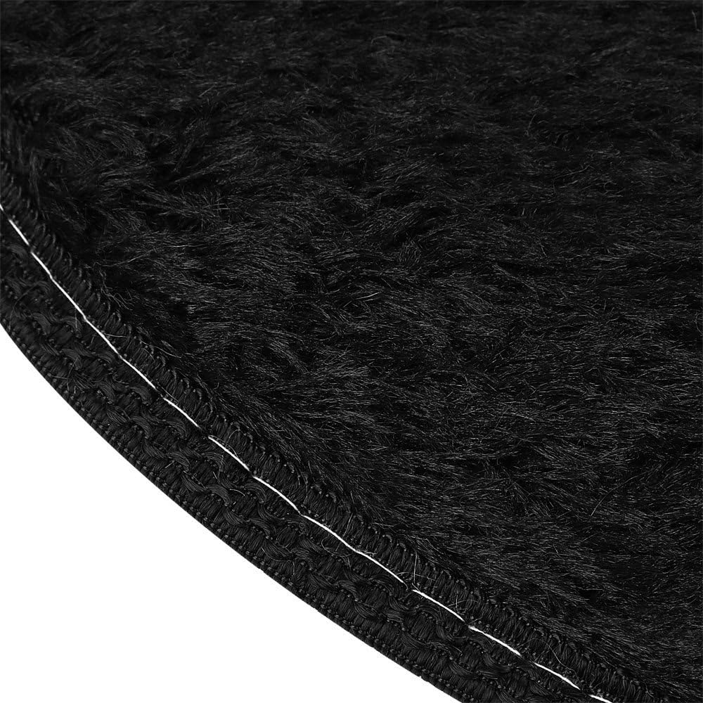 Oval Bath Mat 12x16In Soft Shaggy Chenille Rug Non-Slip Quick Drying Black