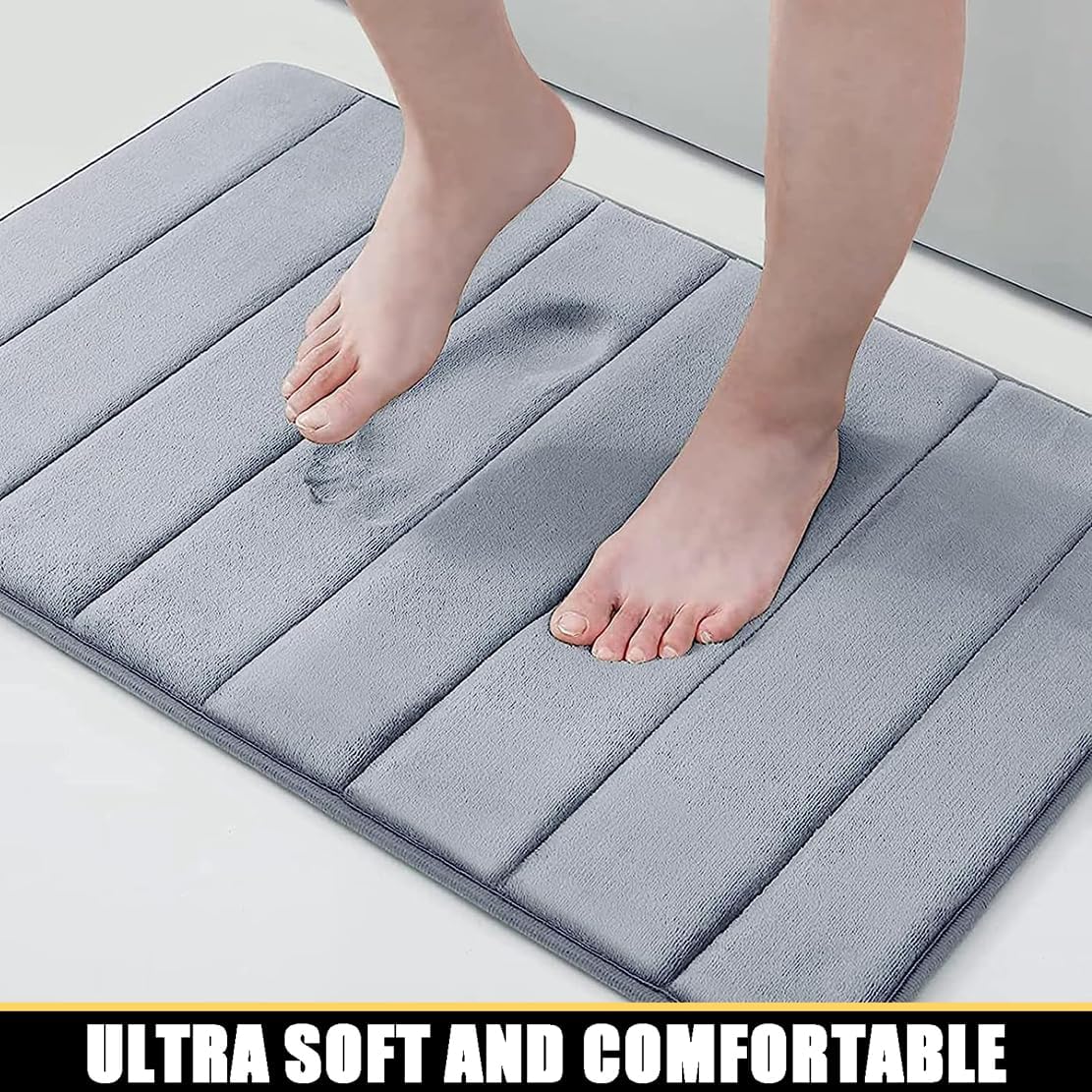 DIANKL Thick Memory Foam Bath Mat Non Slip 16x24 Inch Grey