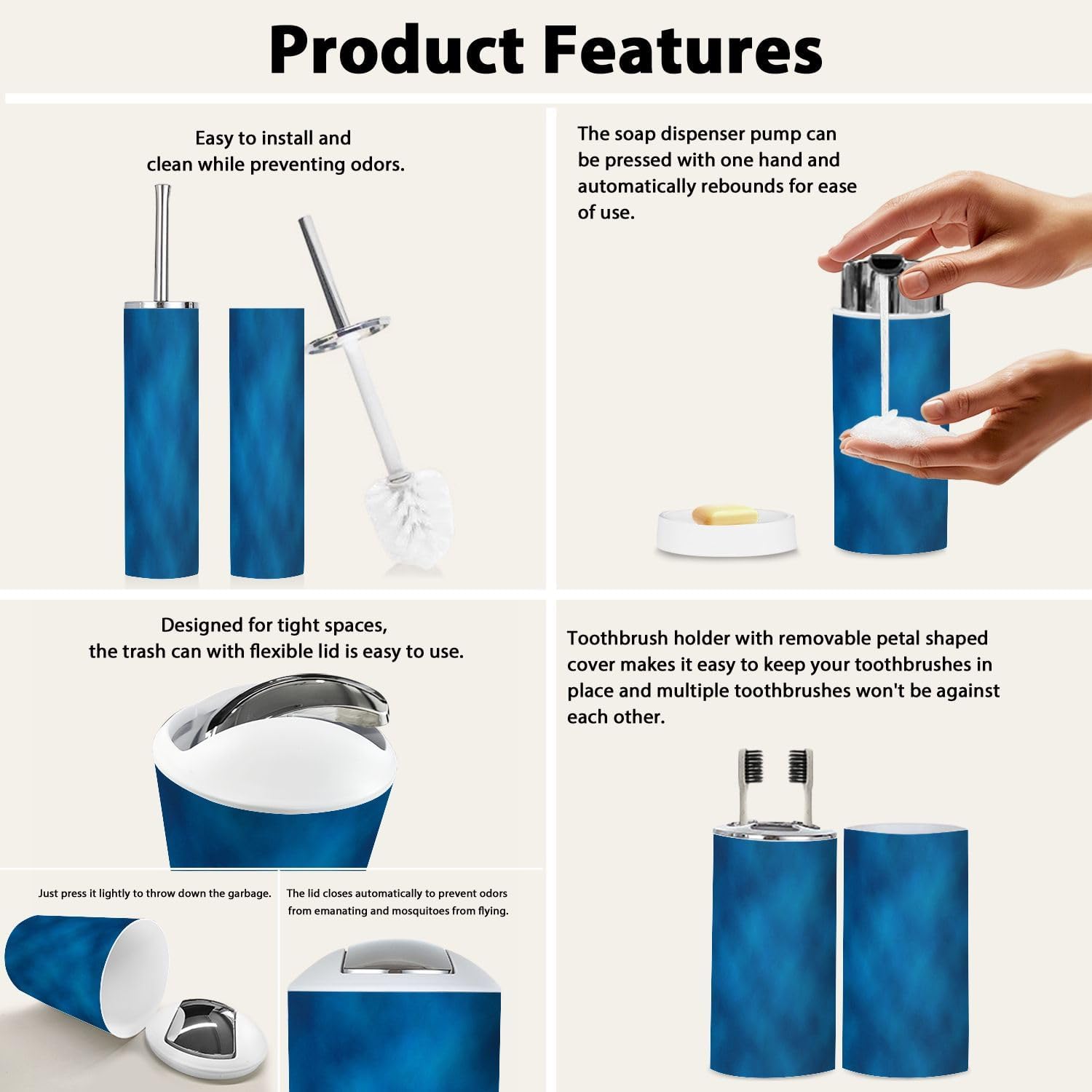 Boho Soft Blue Bathroom Accessory Set 6 Piece 1