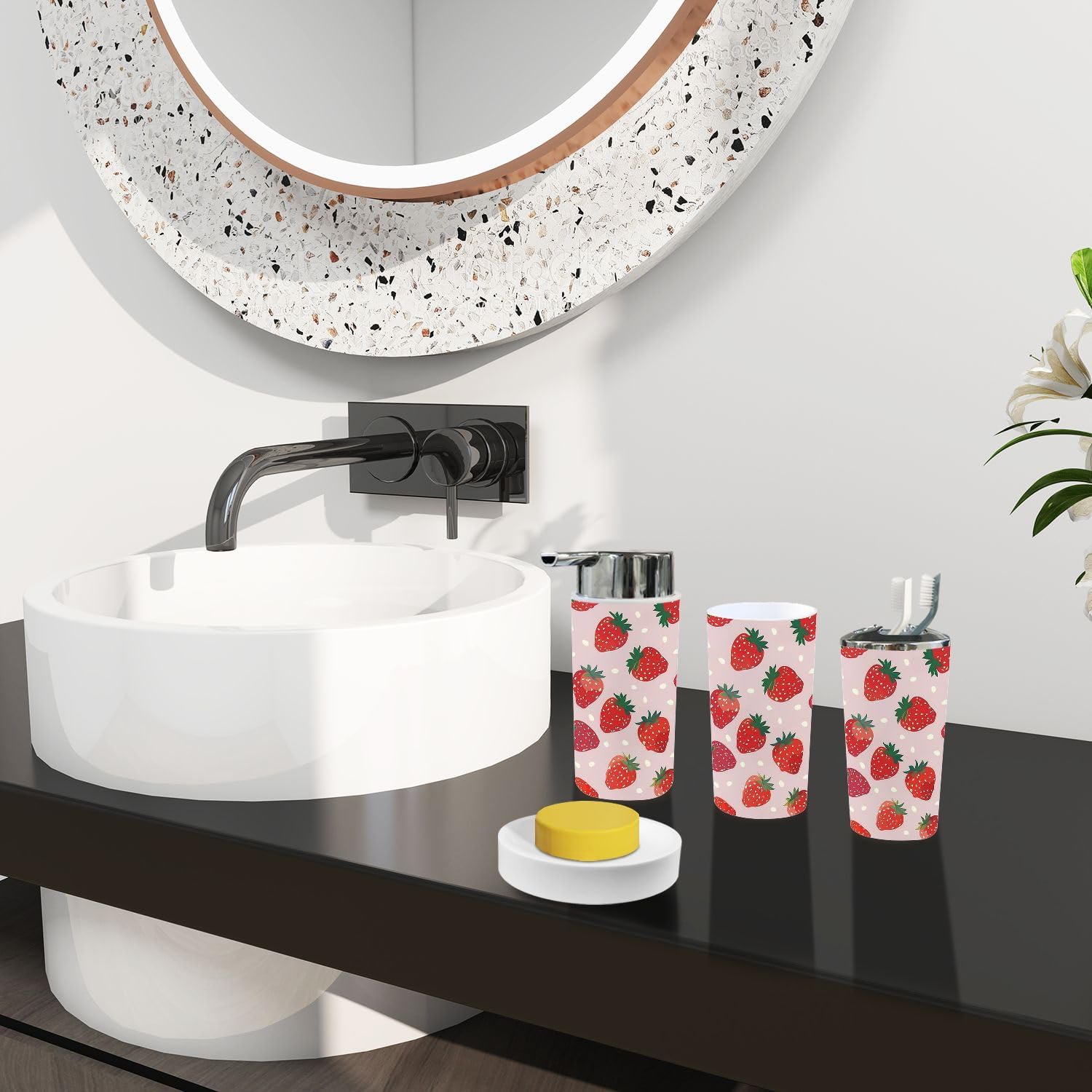 Boho Strawberry Bathroom Accessory Set 6 Piece