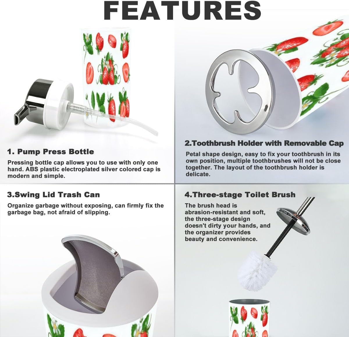 Cute Summer Strawberry Bathroom Accessory Set 6 Piece