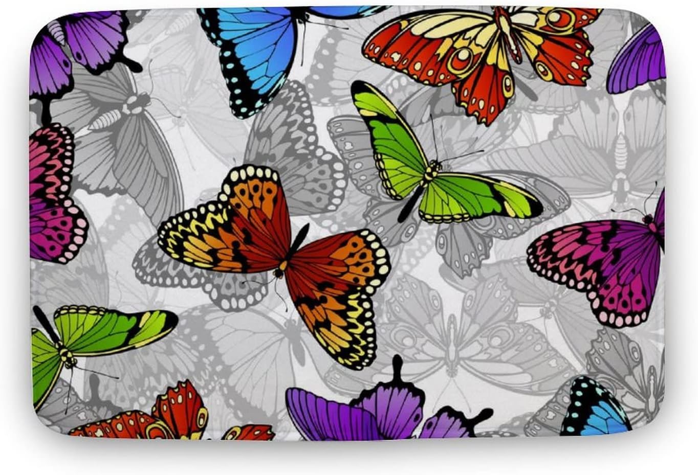 Colorful Butterflies Bath Rug Non-Slip Microfiber