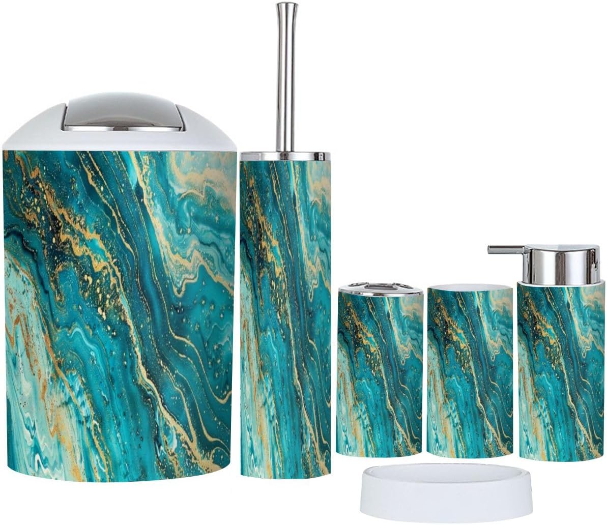 Modern Marble Turquoise Bathroom Accessories Set 6 Piece