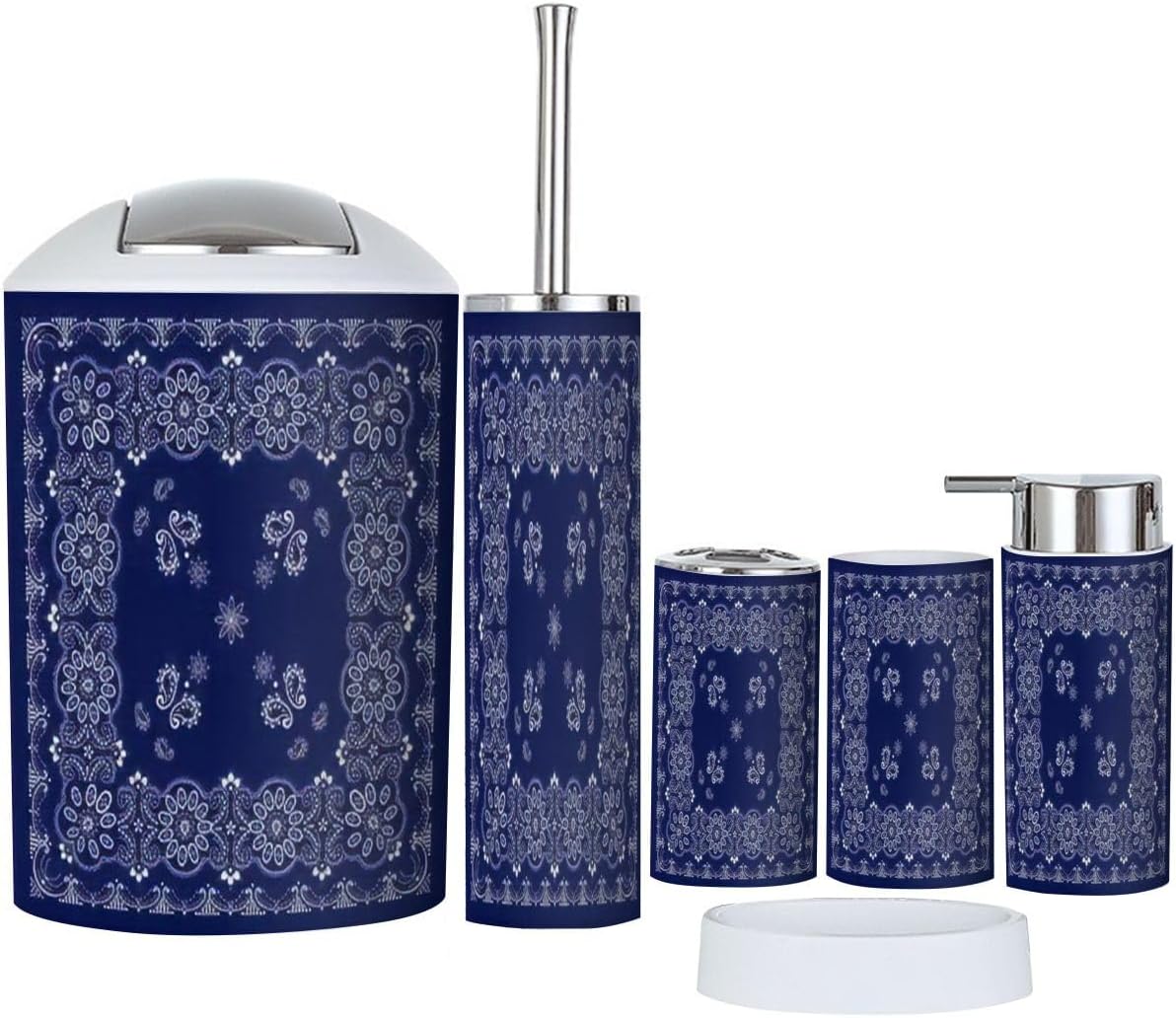6-Piece Blue Paisley Bathroom Accessories Set