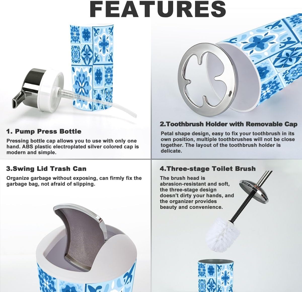 6 Piece Bathroom Accessory Set with Blue Cobalt Tiles