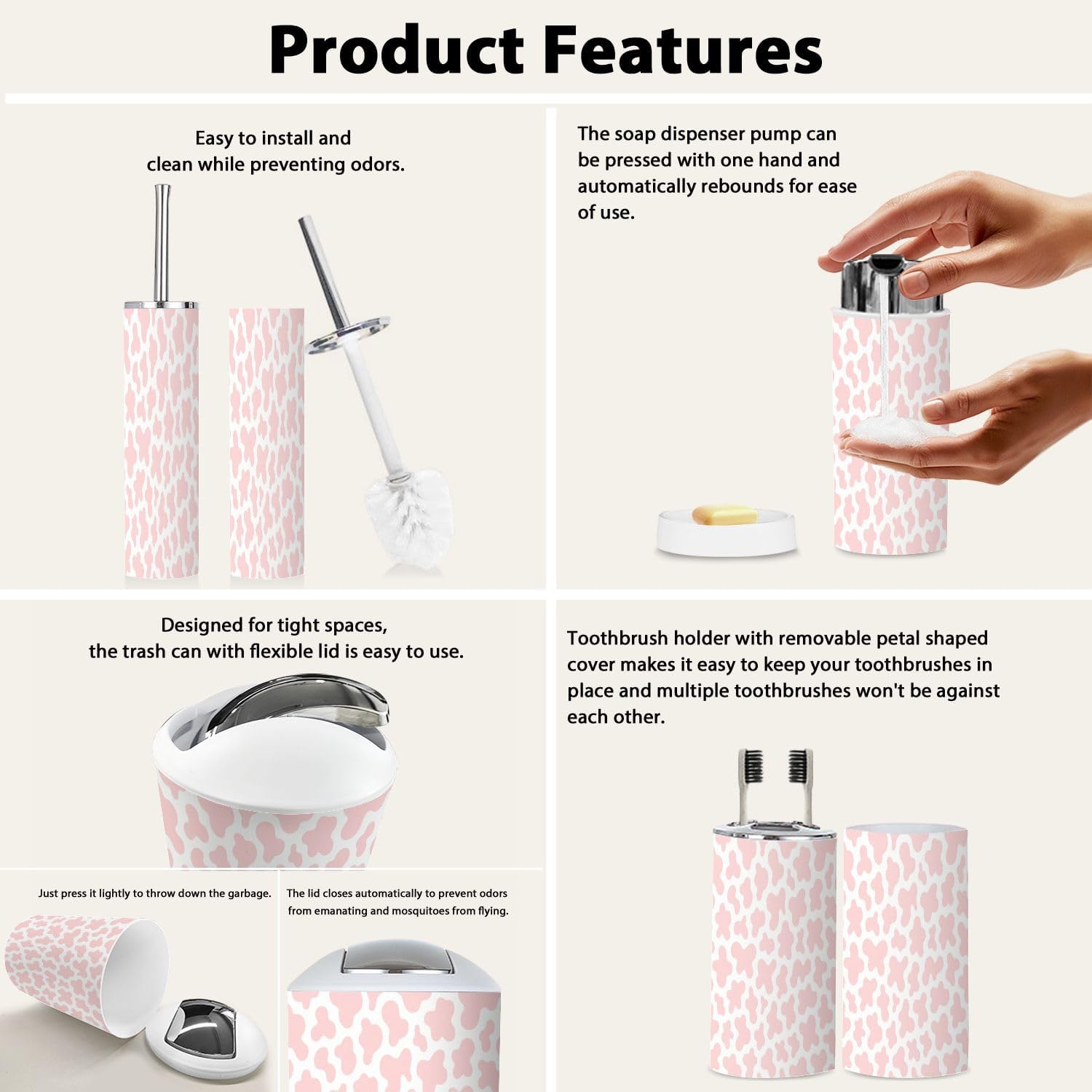 Boho Cow Print Bathroom Accessory Set 6 Piece 1
