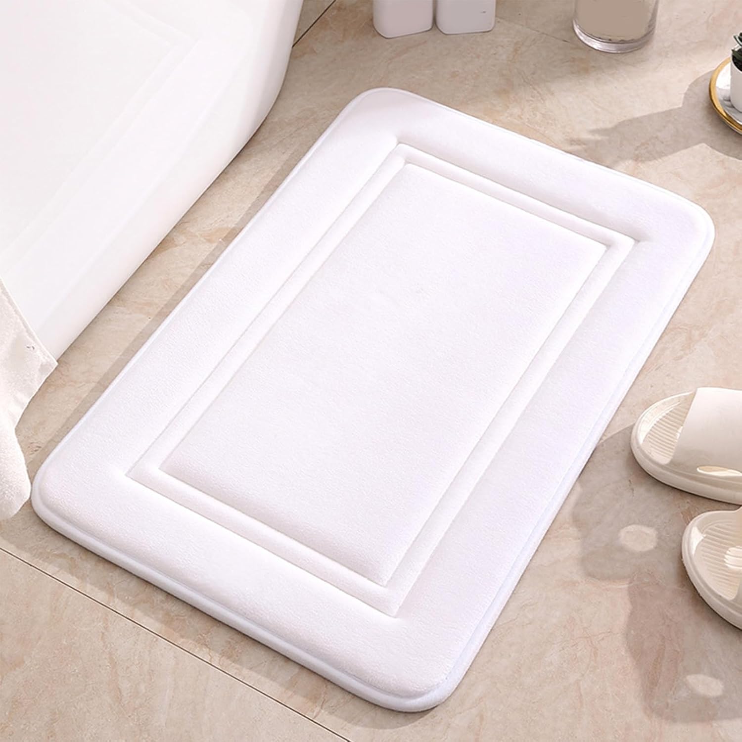 Thick Memory Foam Bath Rug with Velvet Top Non-Slip 24x16 White