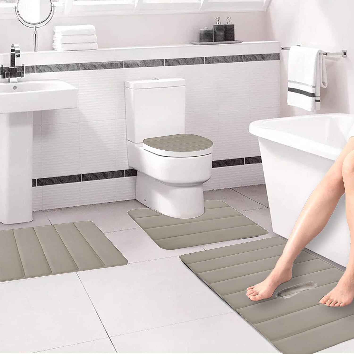 4PCS Bath Rug Memory Foam Mat Set Non-Slip