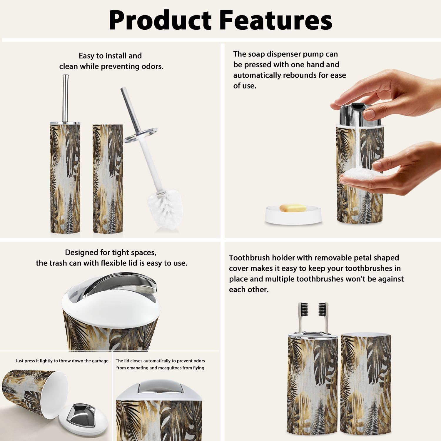 Boho Abstract Tropical Art Bathroom Accessory Set 6 Piece