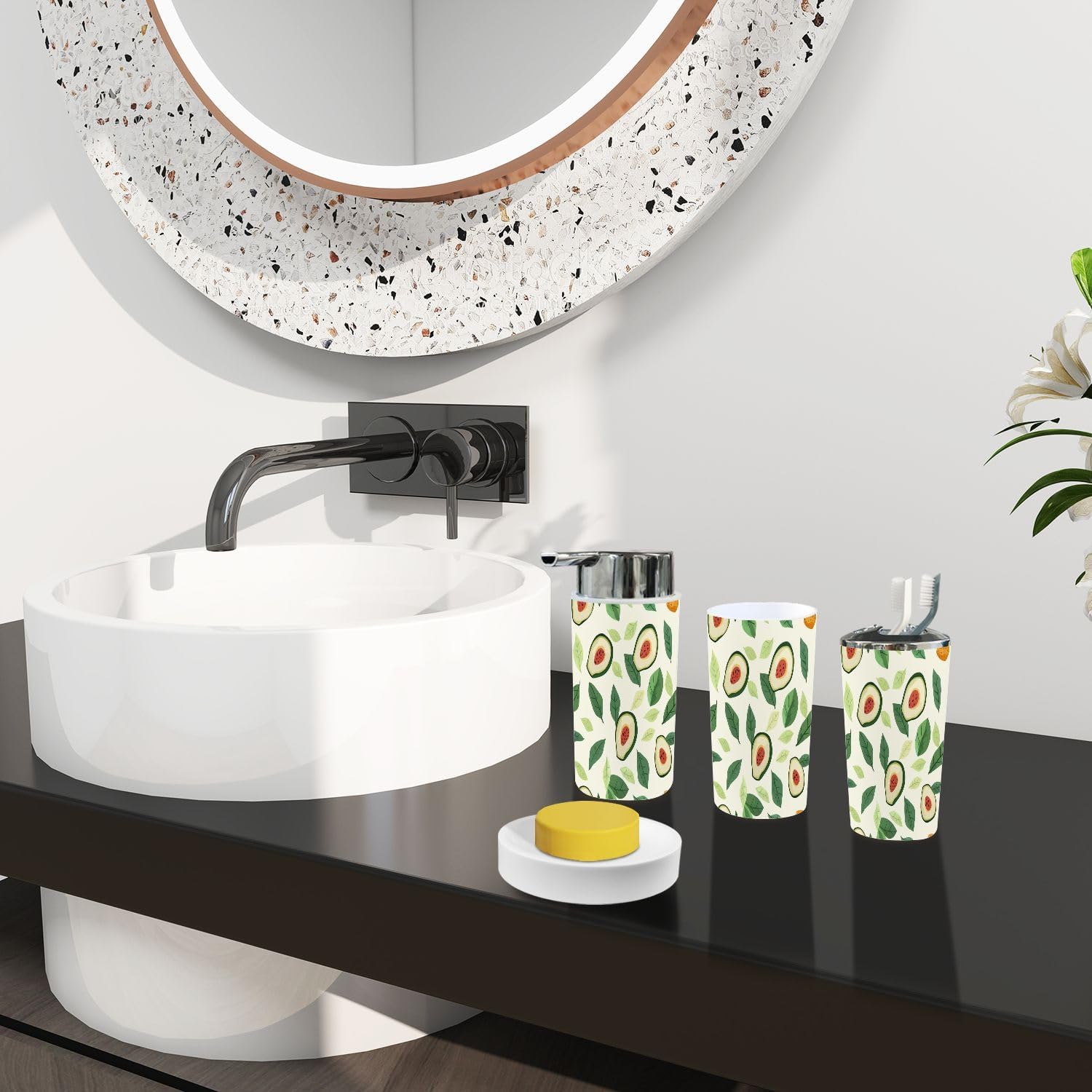 6-Piece Boho Avocado Bathroom Accessory Set