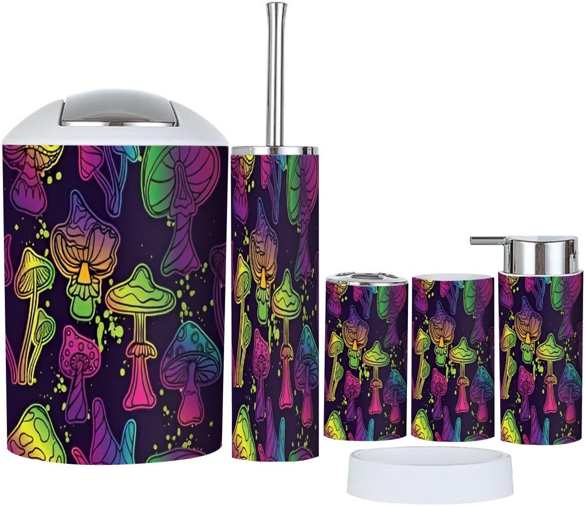 Magic Mushrooms Bathroom Accessory Set 6 Piece