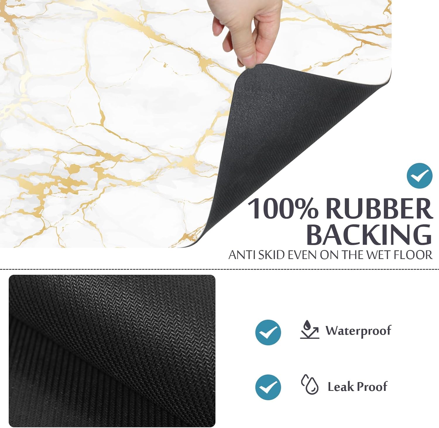 Mrcrypos Marble White Gold Bath Mat 16x24inch Non-Slip Quick Dry