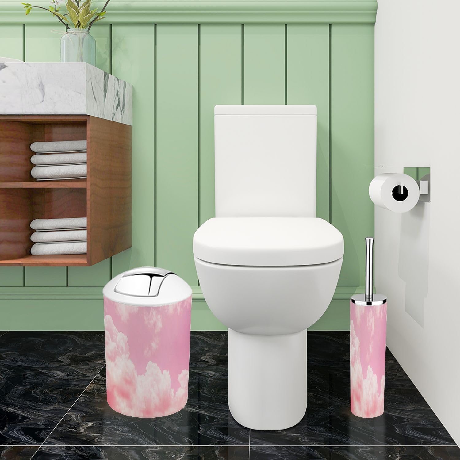 Boho Sky Cloud Pink Bath Accessories Set 6 Piece