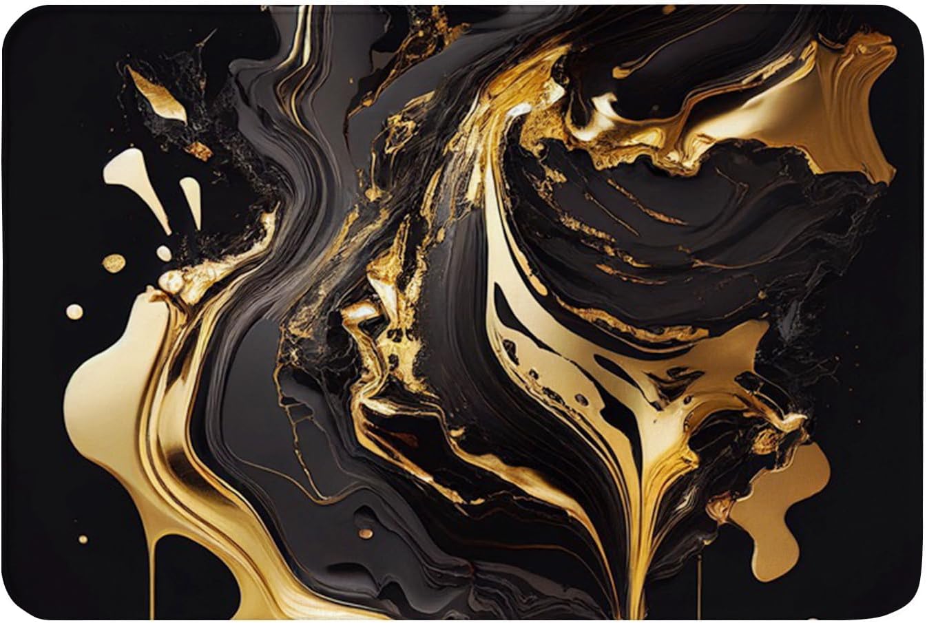 Cioroper 16x24inch Non-Slip Bath Mat Black and Gold Marble Design
