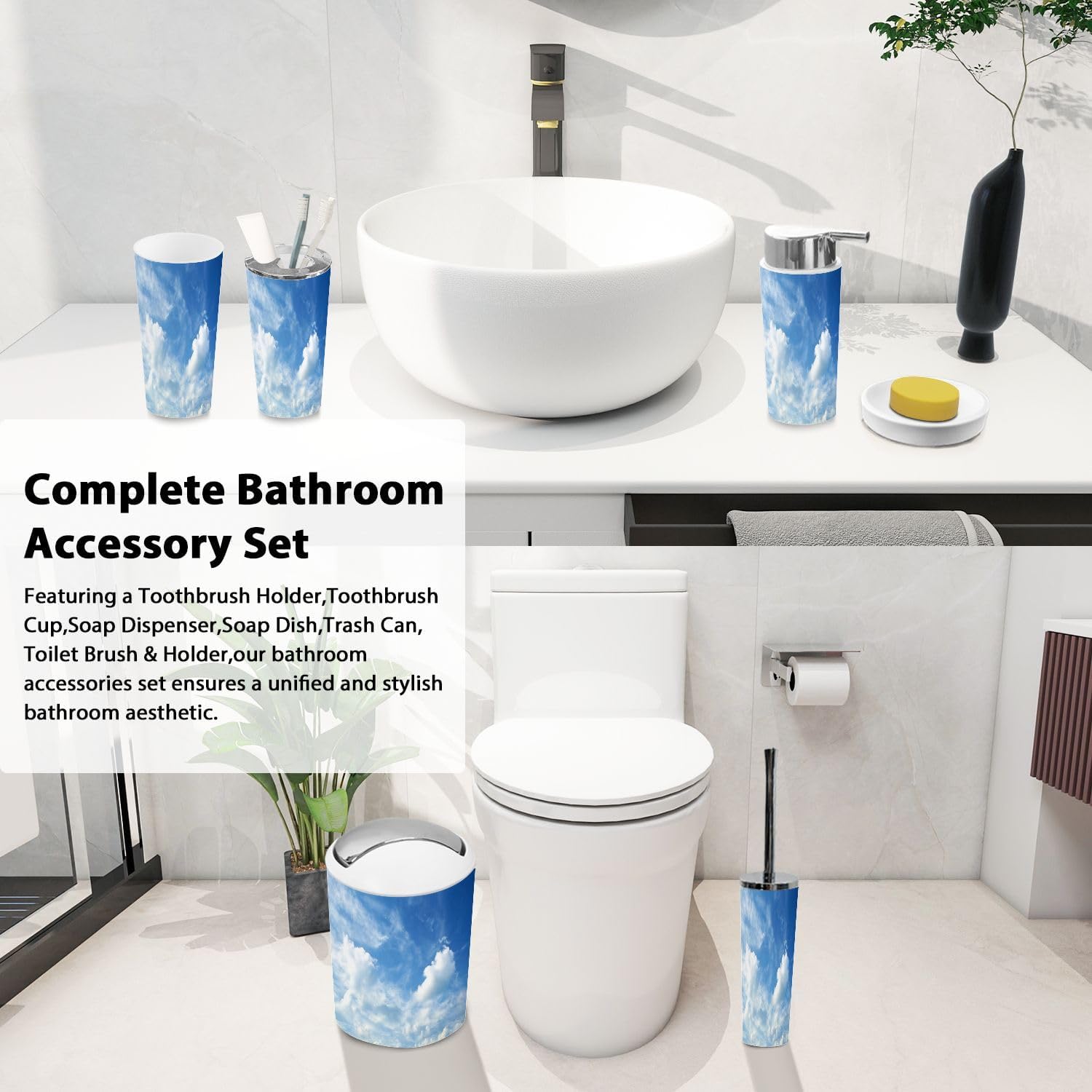 Boho Clouds 6 Piece Bathroom Accessory Set