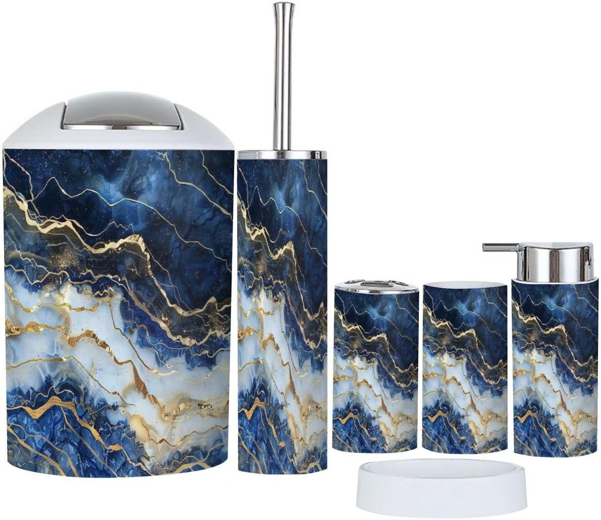 Modern 6-Piece Bathroom Accessory Set with Abstract Marble Design