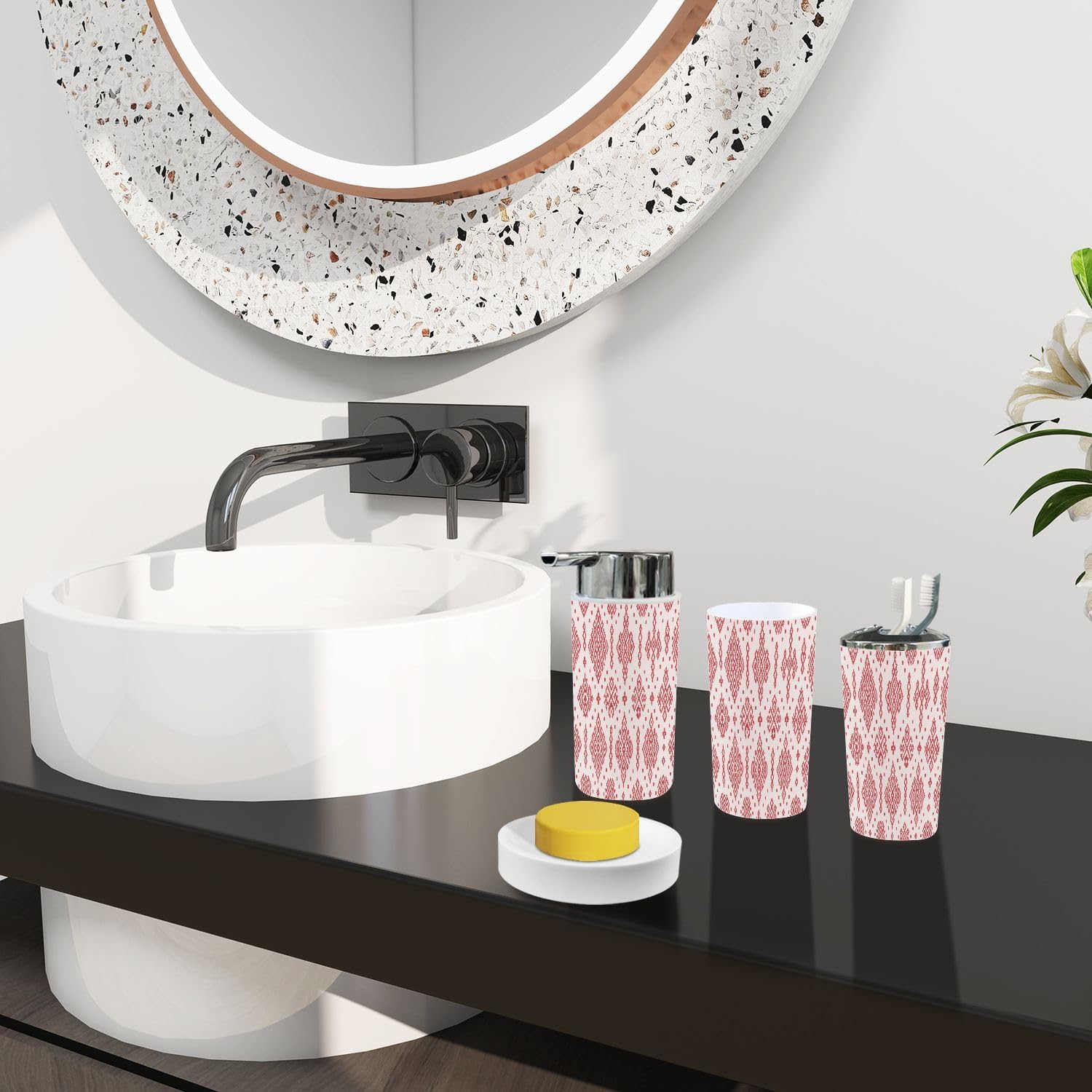 Boho Ikat Bathroom Accessory Set 6 Piece 1