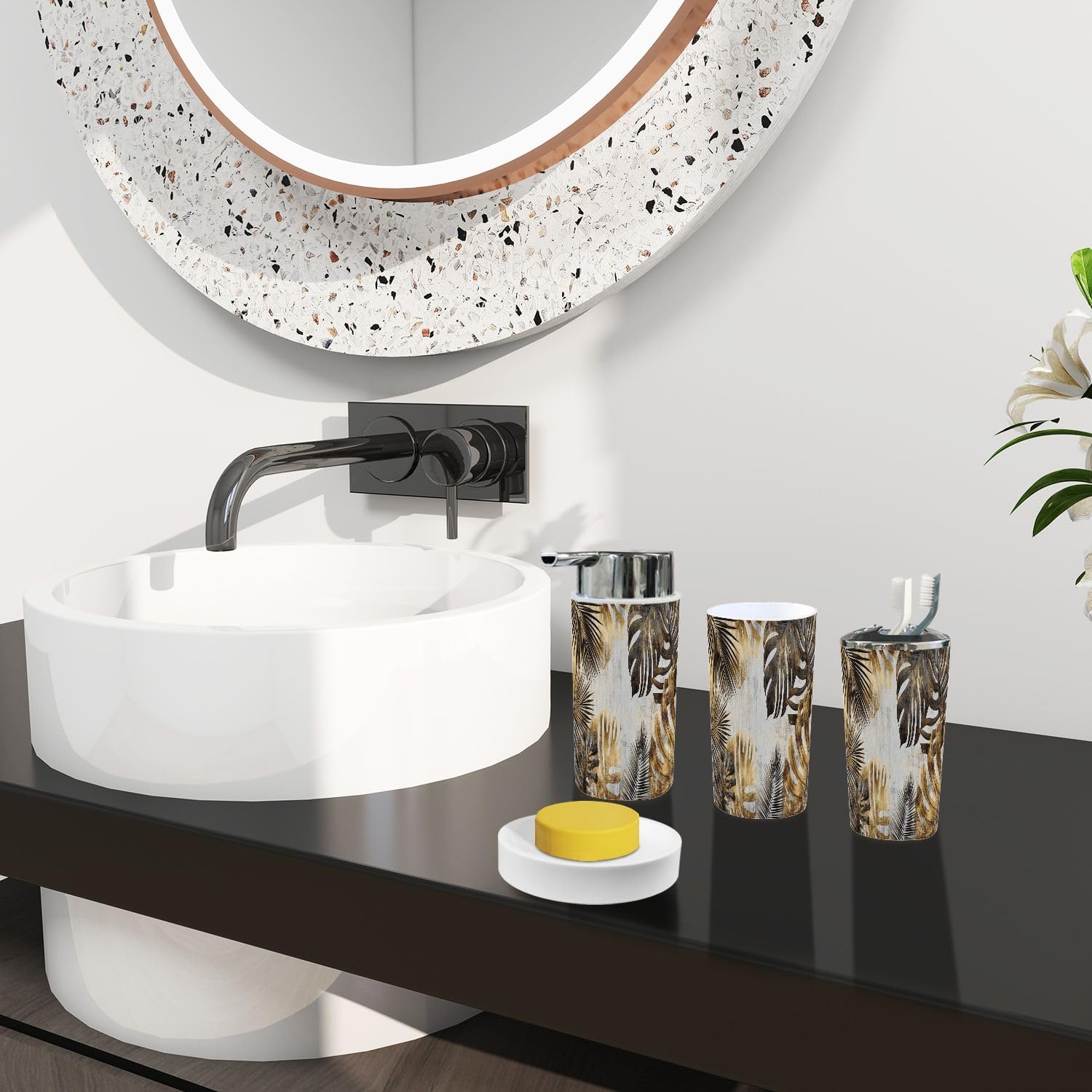 Boho Abstract Tropical Art Bathroom Accessory Set 6 Piece