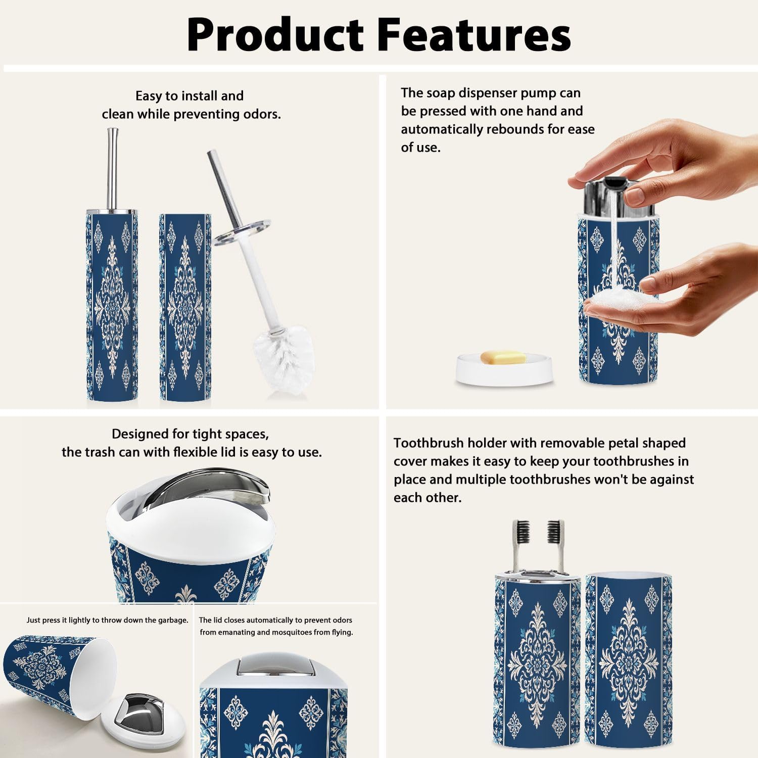 Boho Bathroom Accessory Set of 6 Pieces 1