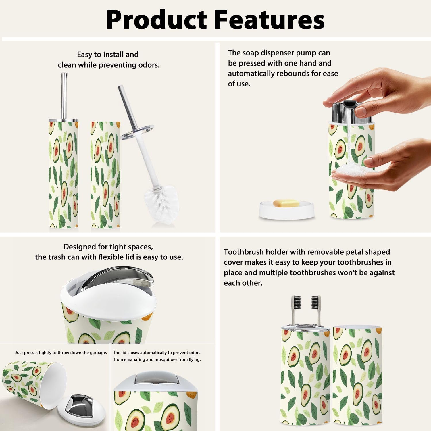 6-Piece Boho Avocado Bathroom Accessory Set