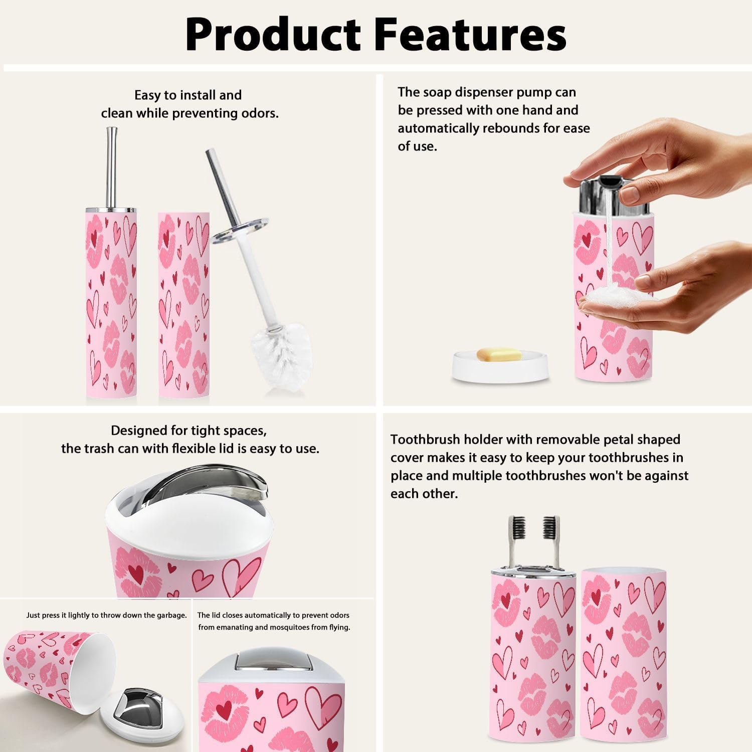 Boho Cute Girl Bathroom Accessory Set 6 Piece