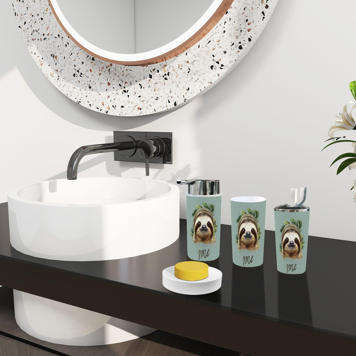 Boho Sloth Bathroom Accessory Set 6 Piece 1