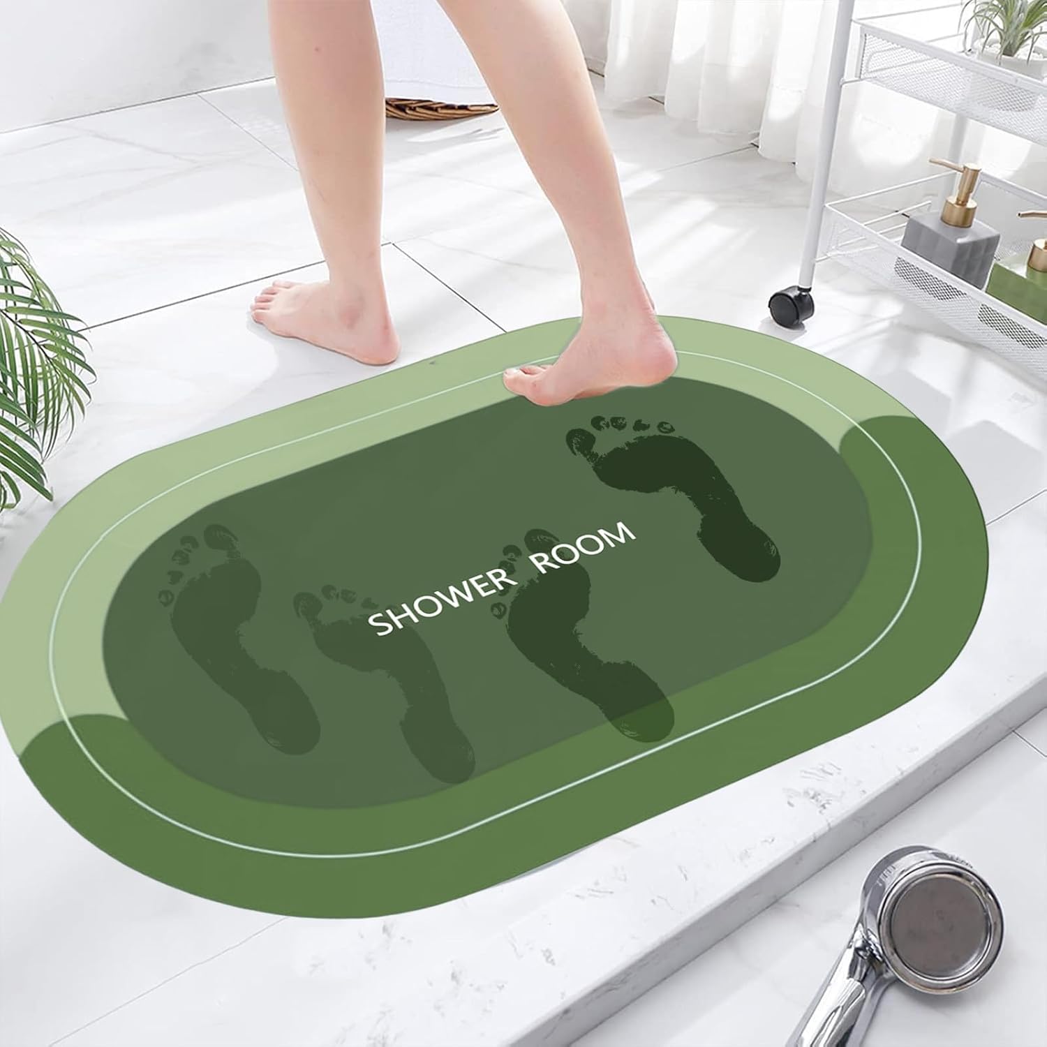 Bath Mat - Quick Dry Non Slip Rubber Backed 16x24 Green