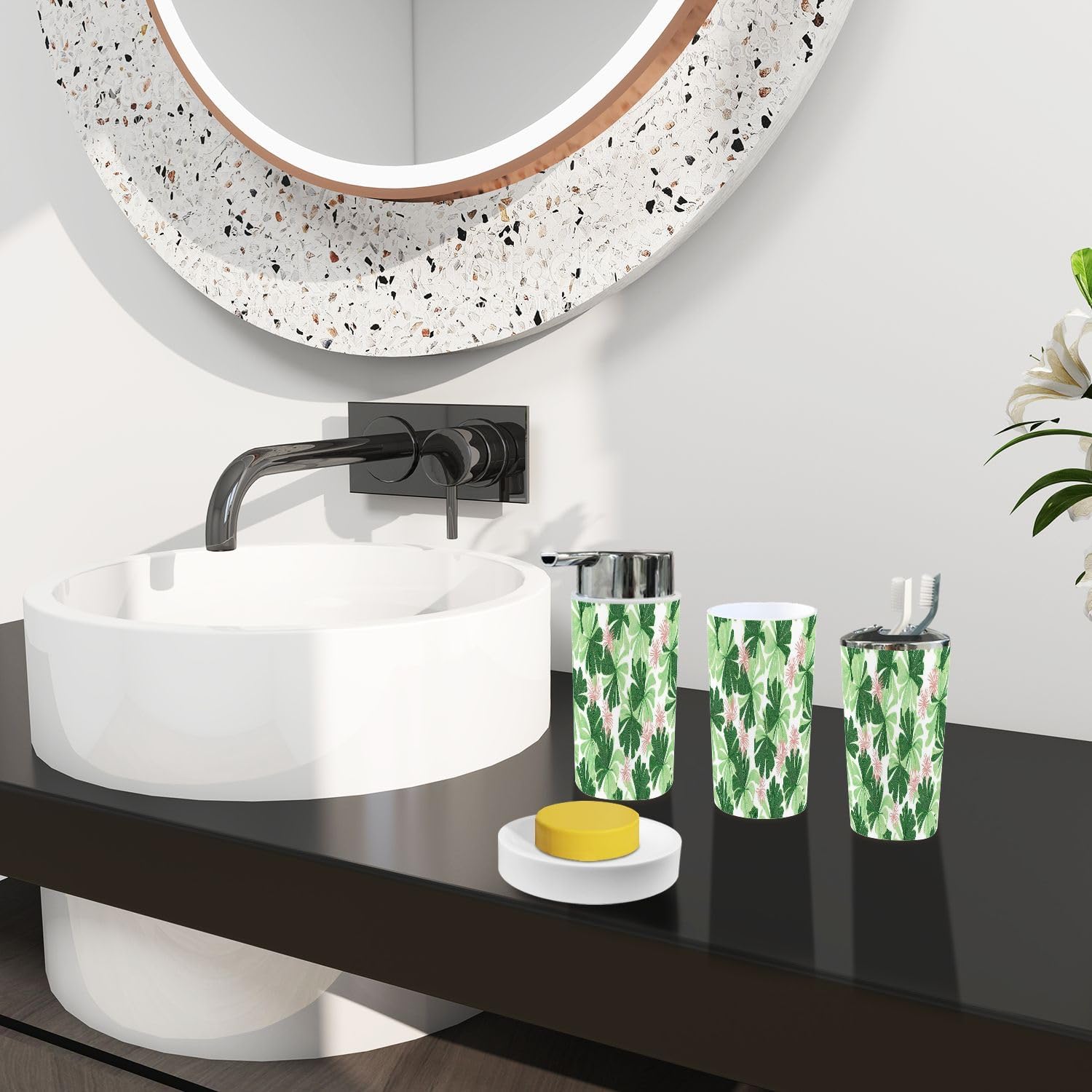 Boho Tropical Bathroom Accessory Set 6 Piece