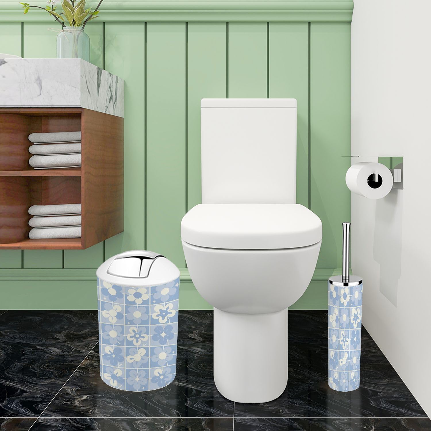 TRANQDEHOM 6-Piece Boho Trash Can Set for Bathroom