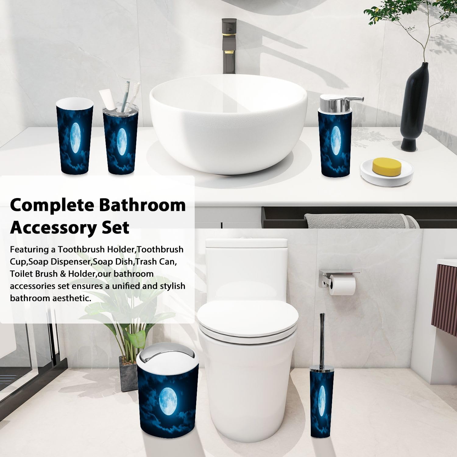 Boho Nighttime Sky Bathroom Accessory Set 6 Piece
