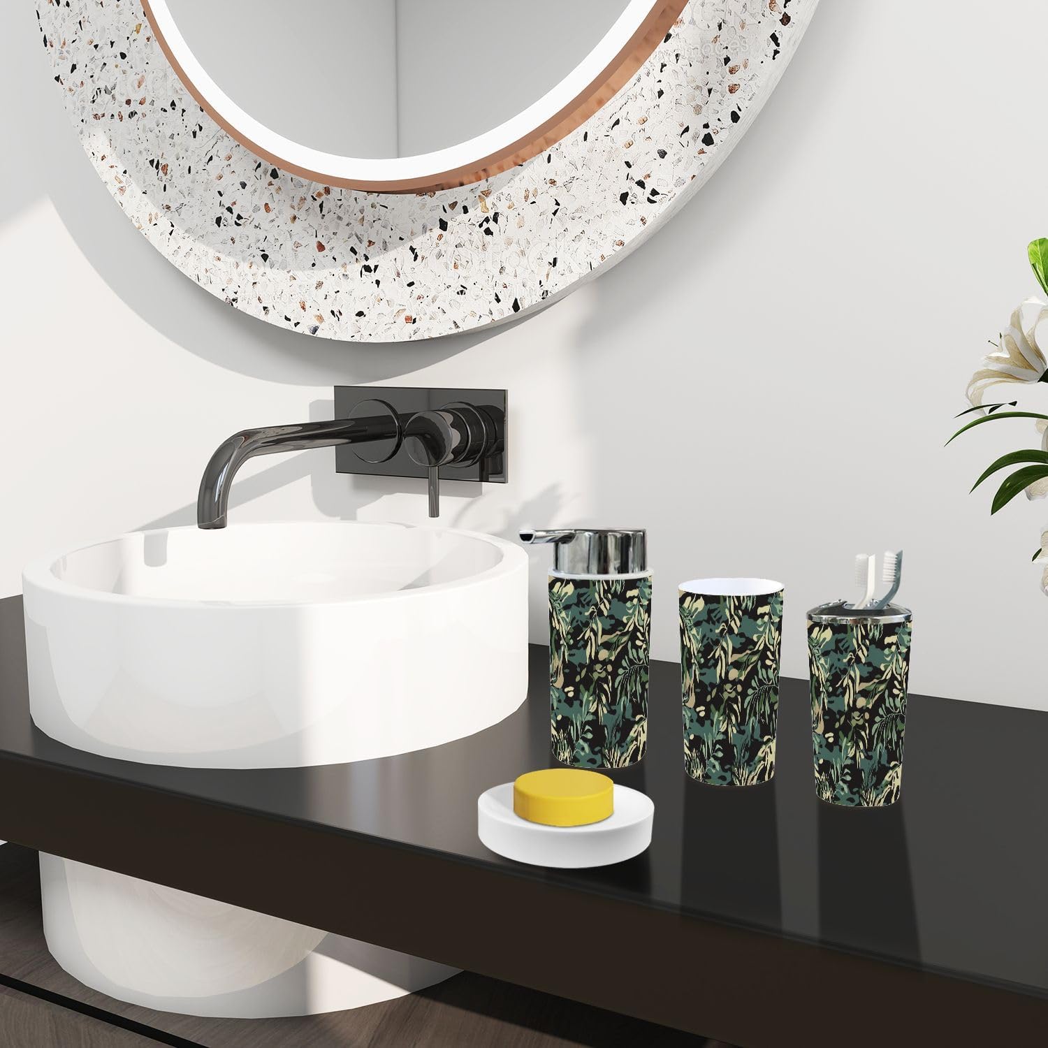 Boho Camouflage Bathroom Accessory Set 6 Piece