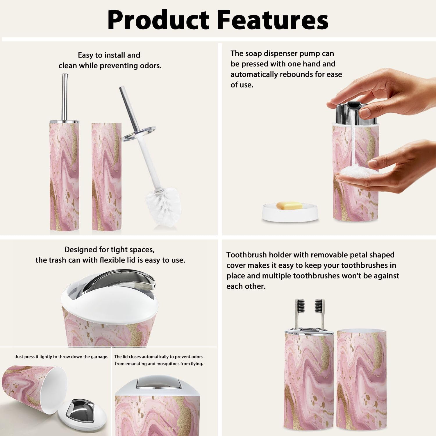 Boho Dusty Rose Bathroom Accessory Set 6 Piece 1