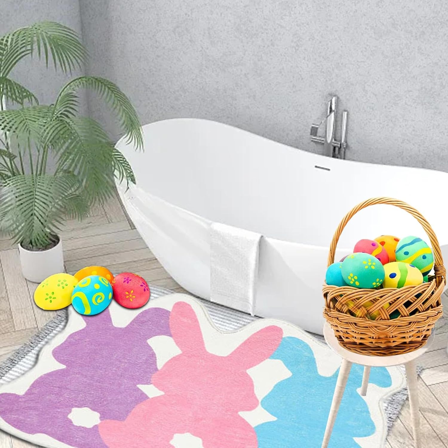 YIWULA Easter Bunny Rug Non Slip Washable Bath Mat