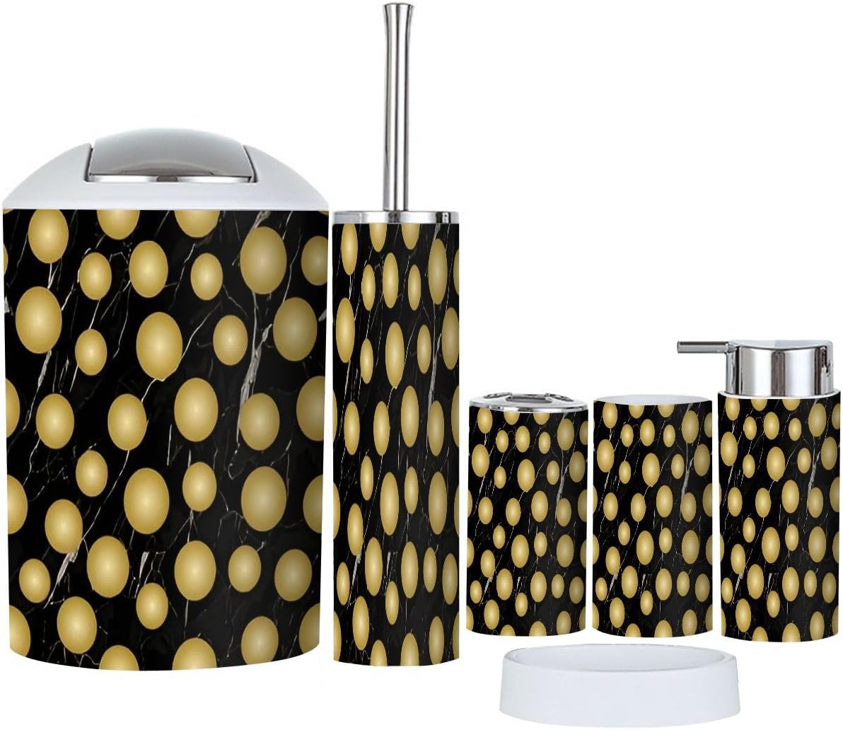 Boho Bathroom Accessories Set 6 Piece Gold Polka Marbling