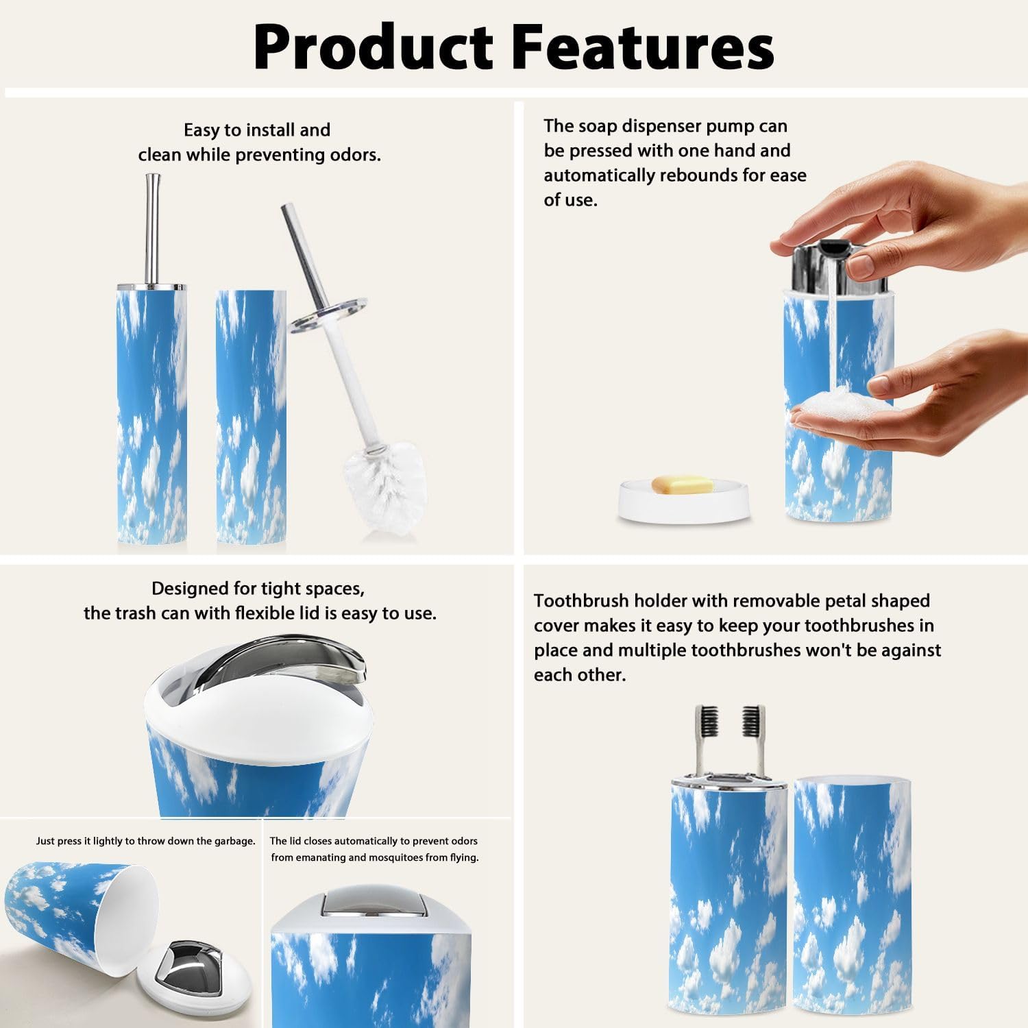 Boho Blue Sky 6-Piece Bathroom Accessory Set 1