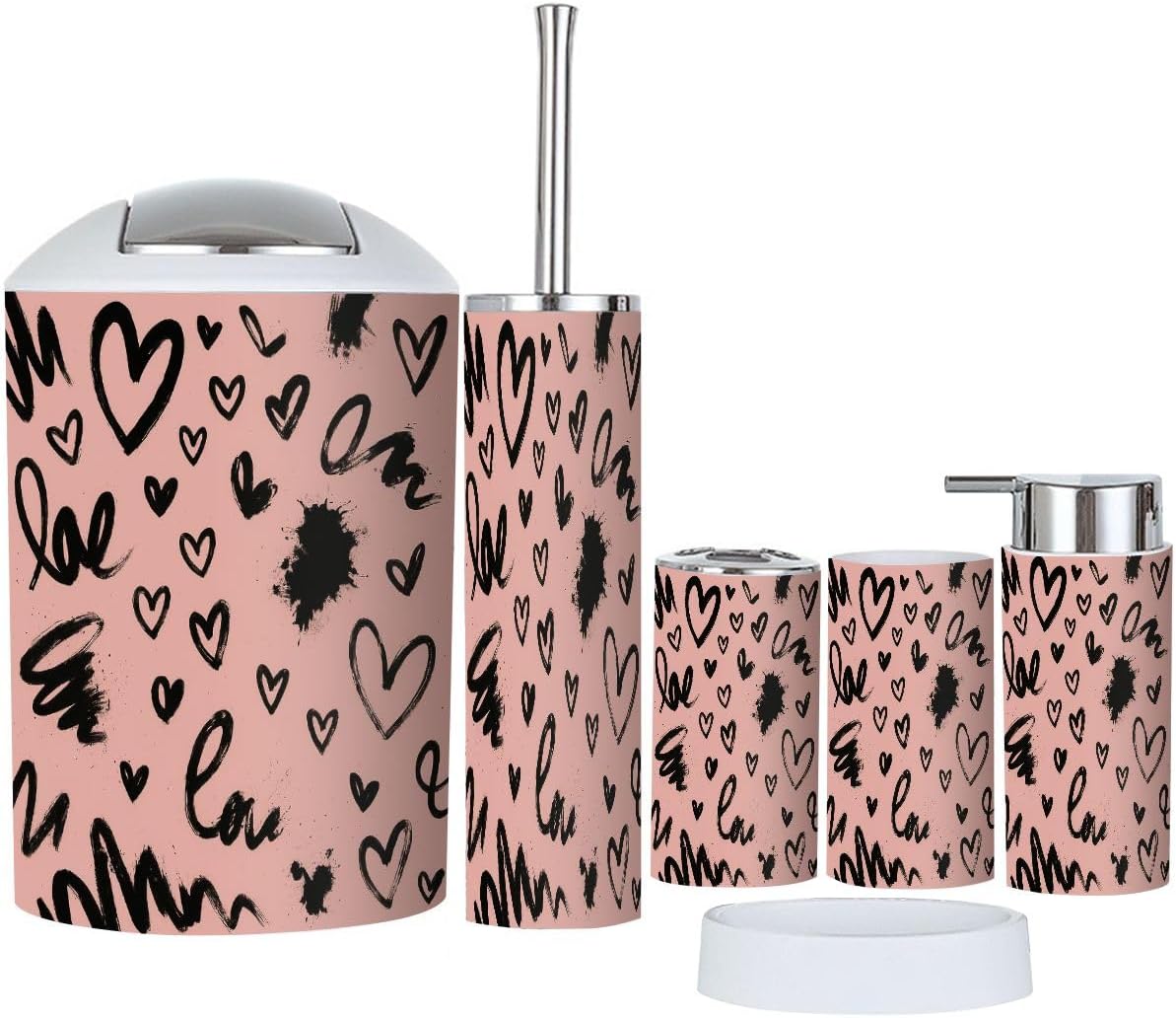 Boho Abstract Trash Can and Bathroom Accessories Set