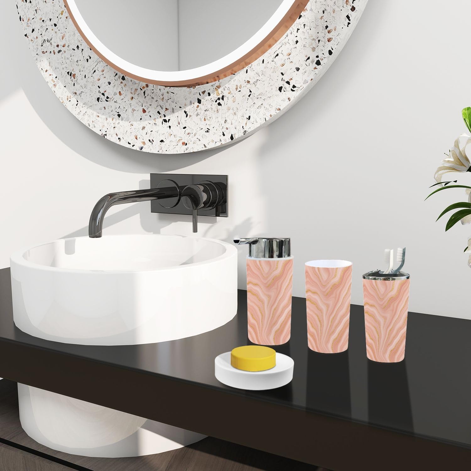 TRANQDEHOM 6 Piece Boho Liquid Marble Bathroom Accessories Set