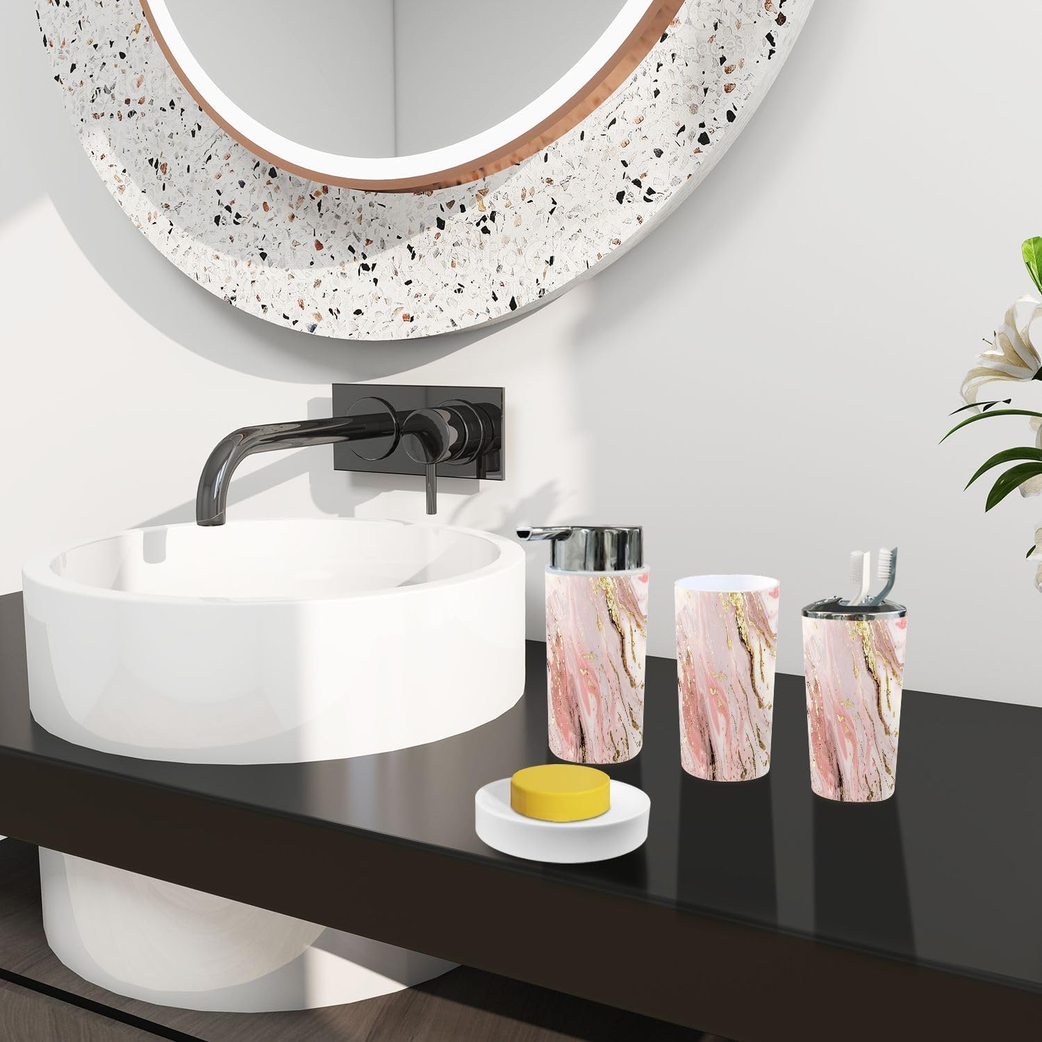 Boho Liquid Marble Gold Glitter Bathroom Accessories Set