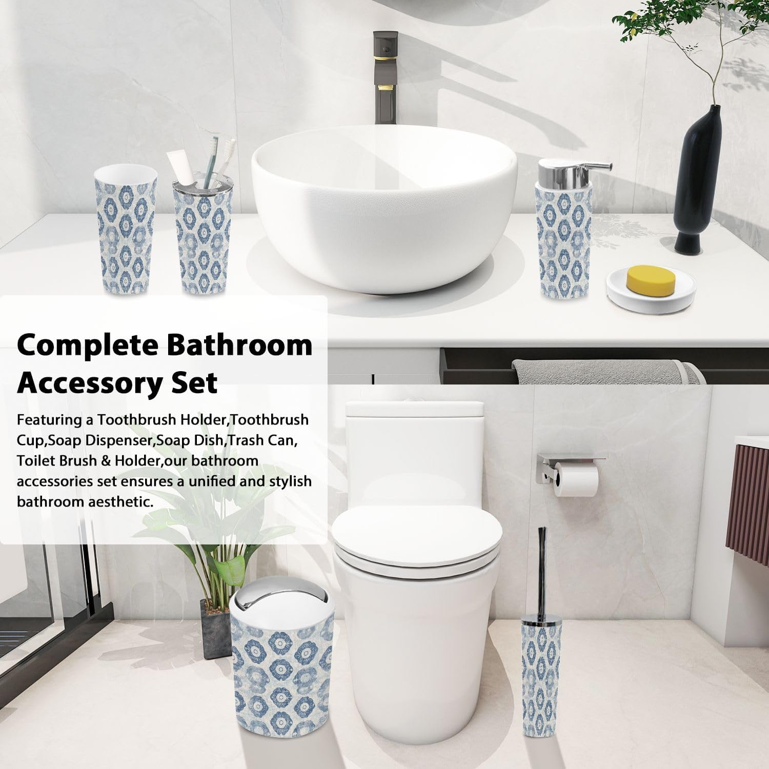 Boho Farmhouse Bathroom Accessory Set 6 Piece