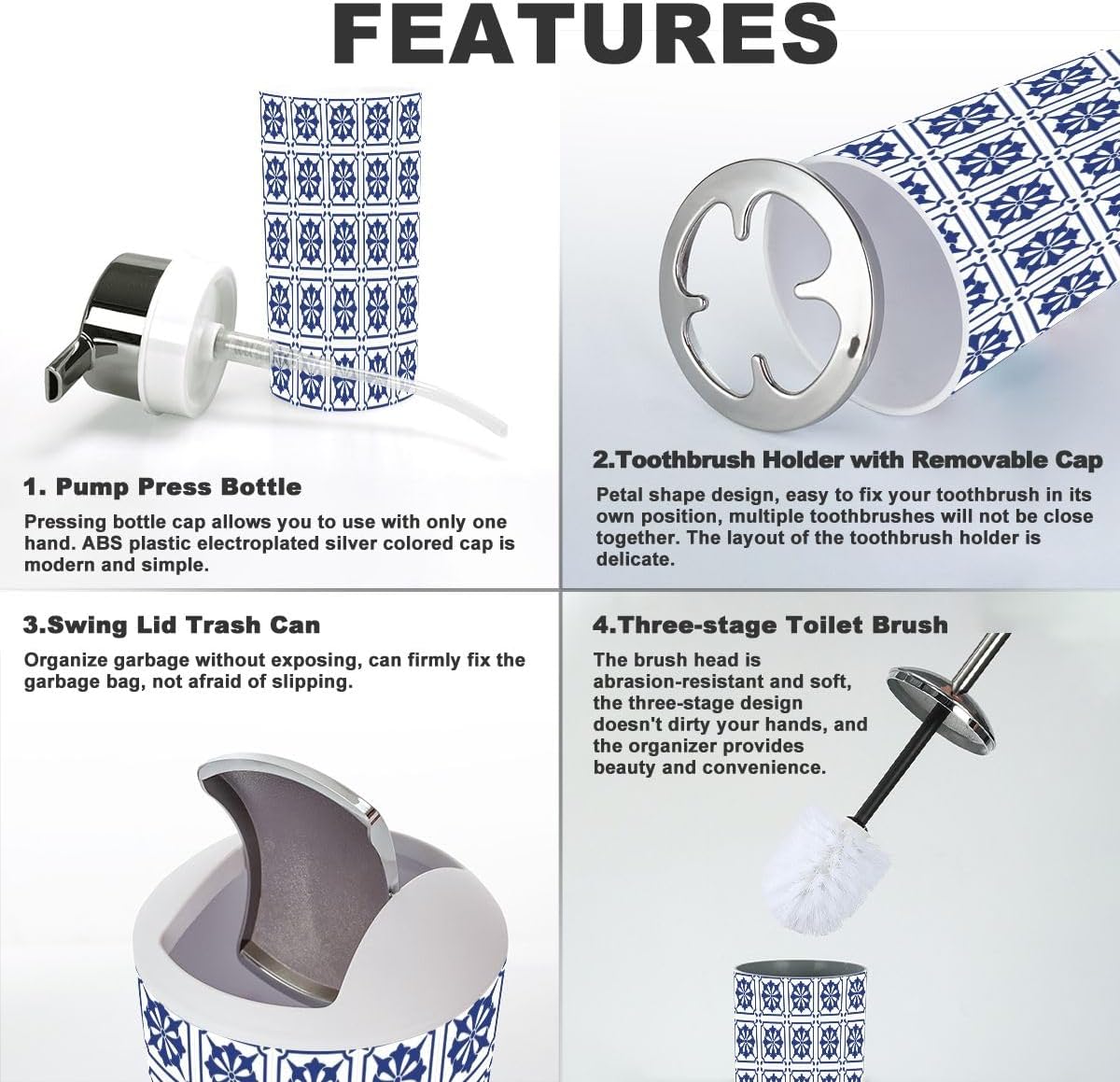 6 Piece Blue Mexican Talavera Ceramic Bathroom Accessory Set
