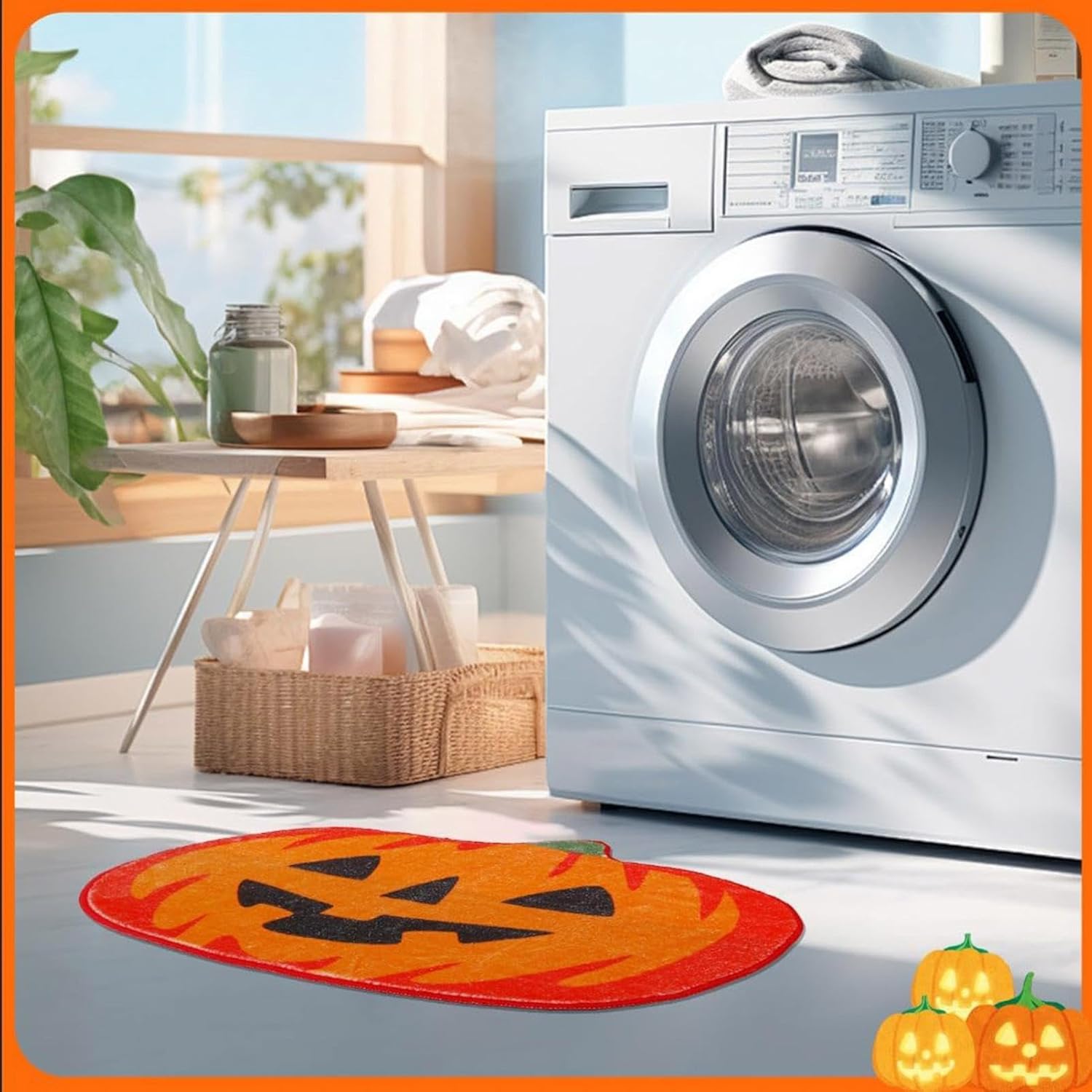 Halloween Pumpkin Bath Mat 24IN Non-Slip Orange