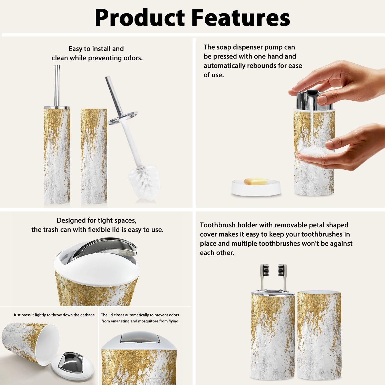 Boho Minimalist Bathroom Accessory Set 6 Piece