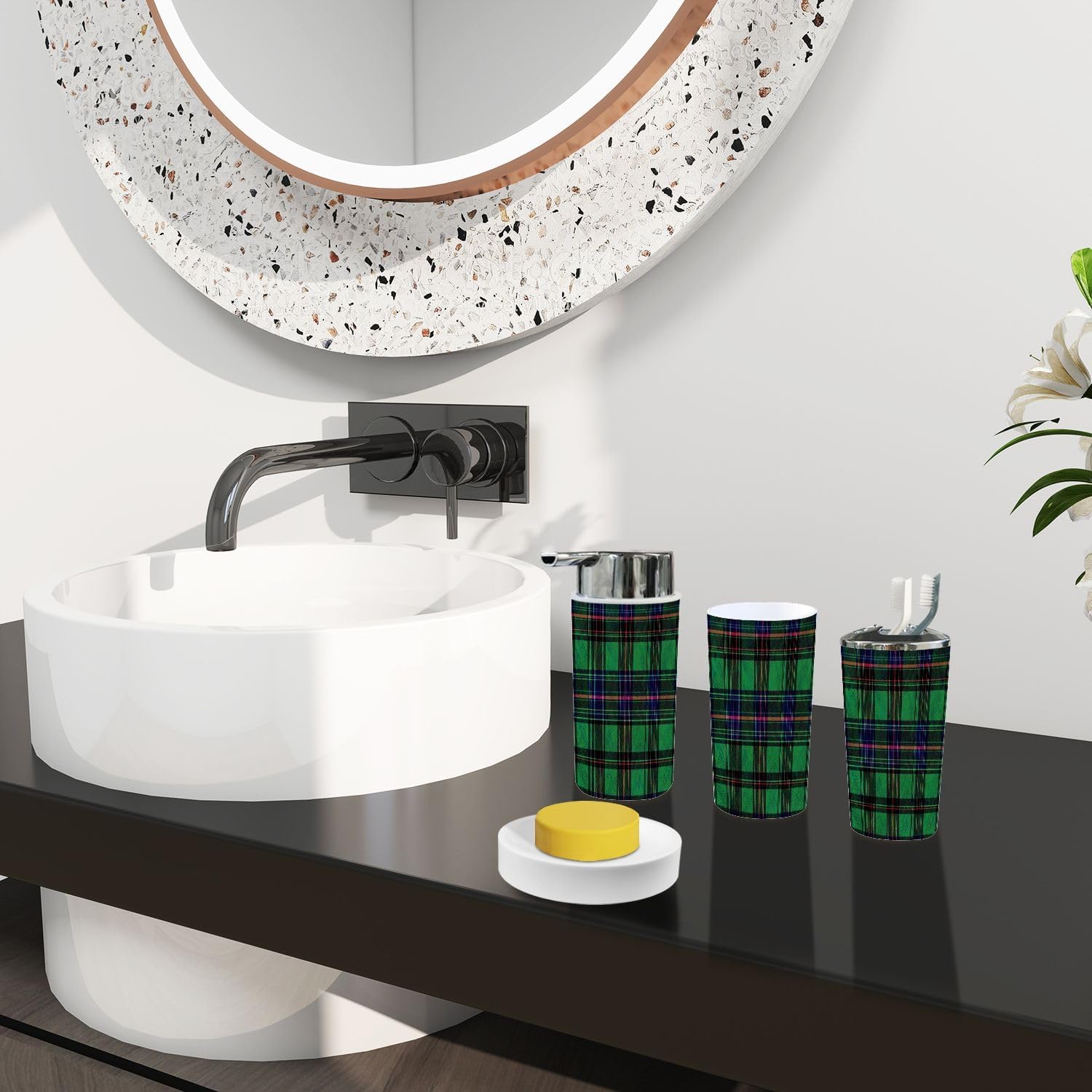Boho Scottish Tartan Bathroom 6-Piece Accessory Set