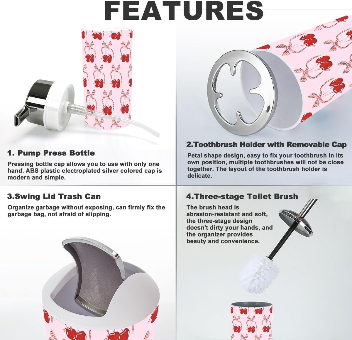 Cherry Coquette Gingham Bathroom Accessory Set 6 Piece