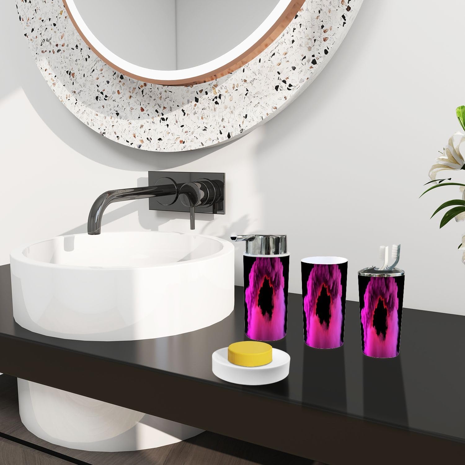 Boho Glowing Tunnel Neon Bathroom Accessories Set 6 Piece